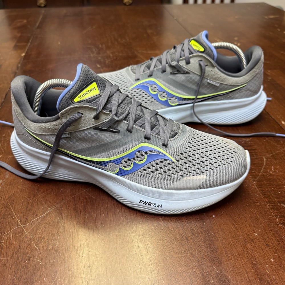 Saucony Ride 16 Running Shoes Womens 10.5 Grey Blue Yellow S10830-15 PWRRUN